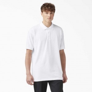 Dickies Adult Size Piqué Krátké Sleeve Polo Bílé | CZ0001290