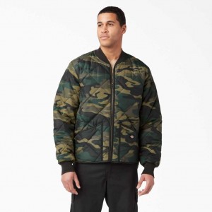 Dickies Camo Diamond Prošívaný Jacket Zelene Maskáčové | CZ0001766