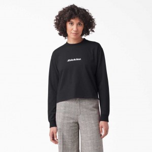 Dickies Cropped Long Sleeve Script Logo T-Shirt Černé | CZ0002176