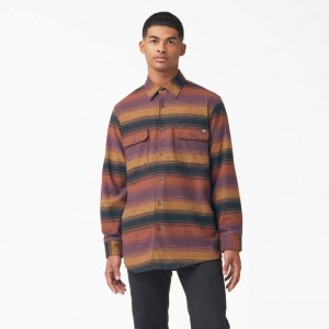 Dickies FLEX Regular Fit Flannel Shirt Wine Blanket Stripe | CZ0001296