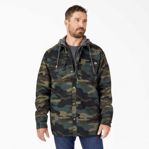 Dickies Hydroshield Duck S Kapucí Shirt Jacket Zelene Maskáčové | CZ0001339