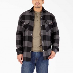 Dickies Hydroshield Flannel High Pile Fleece Shirt Jacket Černé Tmavě | CZ0001309