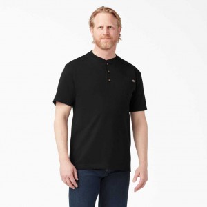 Dickies Krátké Sleeve Heavyweight Henley T-Shirt Černé | CZ0000496