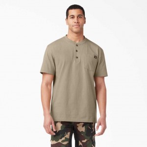 Dickies Krátké Sleeve Heavyweight Henley T-Shirt Desert Sand | CZ0000730