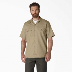 Dickies Krátké Sleeve Pracovní Shirt Hnědožlutý | CZ0000221