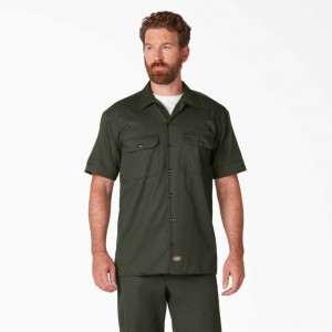 Dickies Krátké Sleeve Pracovní Shirt Olivy Zelené Zelene | CZ0000242