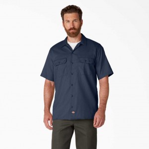 Dickies Krátké Sleeve Pracovní Shirt Tmavě Blankyt Blankyt | CZ0000236