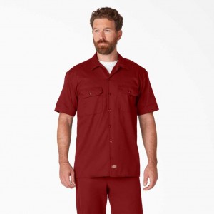 Dickies Krátké Sleeve Pracovní Shirt Červené | CZ0000210