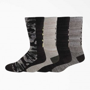 Dickies Logo Camo Crew Socks, Size 6-12, 4-pack Hnědé Černé Maskáčové | CZ0001096