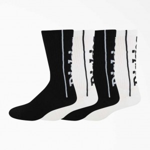 Dickies Logo Print Socks, Size 6-12, 4-pack Černé Bílé | CZ0001093