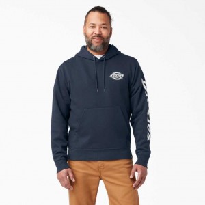 Dickies Logo Sleeve Fleece Hoodie Tmavě Tmavě Blankyt | CZ0001868