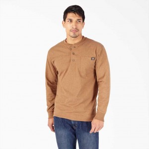 Dickies Long Sleeve Heathered Heavyweight Henley T-Shirt Hnědé | CZ0000613