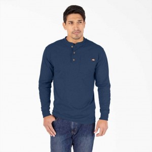 Dickies Long Sleeve Heathered Heavyweight Henley T-Shirt Tmavě Tmavě Blankyt | CZ0000712