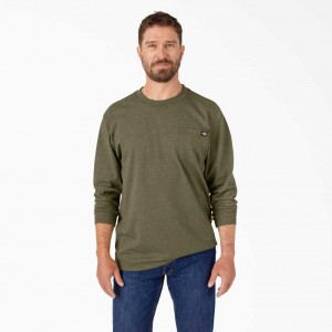 Dickies Long Sleeve Heathered Heavyweight Crew Neck T-Shirt Zelene | CZ0000881