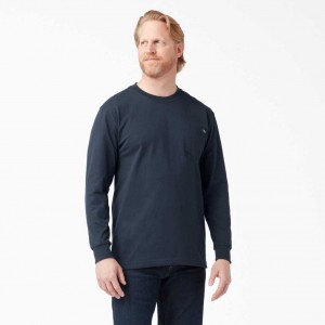 Dickies Long Sleeve Heavyweight Crew Neck T-Shirt Tmavě Tmavě Blankyt | CZ0000695