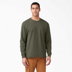 Dickies Long Sleeve Heavyweight Crew Neck T-Shirt Zelene | CZ0000875