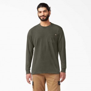 Dickies Long Sleeve Heavyweight Crew Neck T-Shirt Zelene | CZ0000893