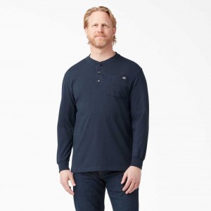 Dickies Long Sleeve Heavyweight Henley T-Shirt Tmavě Tmavě Blankyt | CZ0000688