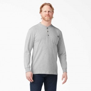 Dickies Long Sleeve Heavyweight Henley T-Shirt Heather Gray | CZ0000804