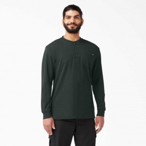 Dickies Long Sleeve Heavyweight Henley T-Shirt Zelene | CZ0000835