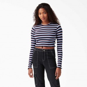 Dickies Long Sleeve Pruhovaný Cropped T-Shirt Wine / Jacaranda Baby Stripe | CZ0002192