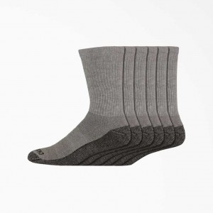 Dickies Moisture Control Crew Pracovní Socks, Size 6-12, 6-Pack Gray | CZ0001108