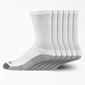 Dickies Moisture Control Crew Pracovní Socks, Size 6-12, 6-Pack Bílé | CZ0001127