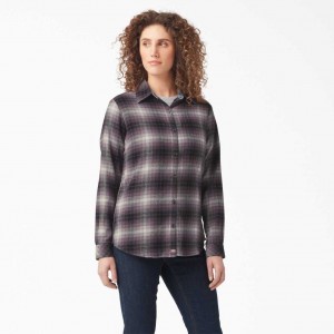 Dickies Plaid Flannel Long Sleeve Shirt Fialové | CZ0001226