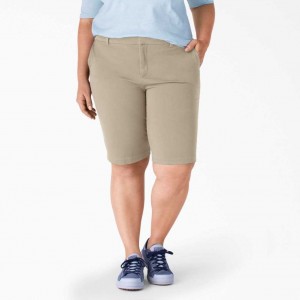 Dickies Plus Perfect Shape Twill Bermuda Shorts, 11" Rinsed Oxford Stone | CZ0000293