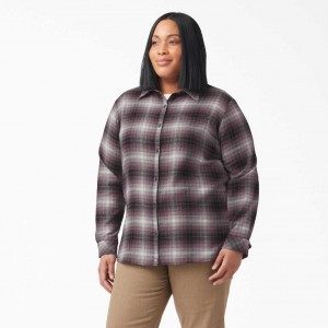 Dickies Plus Size Long Sleeve Plaid Flannel Shirt Fialové | CZ0001225