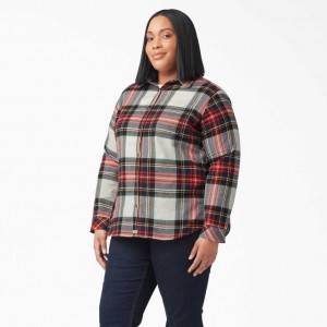 Dickies Plus Size Long Sleeve Plaid Flannel Shirt Molten Lava Highland Plaid | CZ0001262