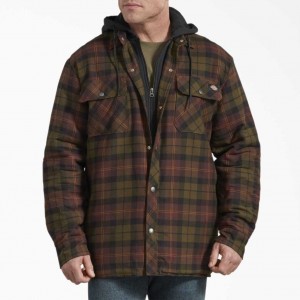 Dickies Relaxed Fit Icon S Kapucí Prošívaný Flannel Shirt Jacket Čokolády Zelene | CZ0001320