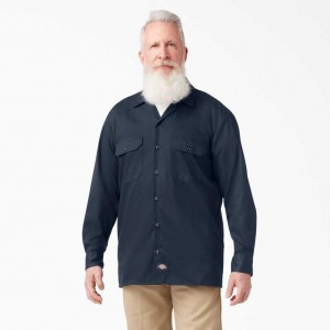 Dickies Relaxed Fit Long Sleeve Pracovní Shirt Tmavě Tmavě Blankyt | CZ0000188