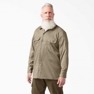 Dickies Relaxed Fit Long Sleeve Pracovní Shirt Desert Sand | CZ0000205