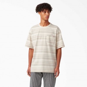 Dickies Relaxed Fit Pruhovaný Pocket T-Shirt Cloud Stripe | CZ0000676