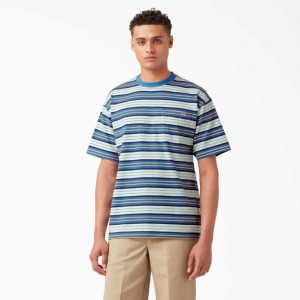 Dickies Relaxed Fit Pruhovaný Pocket T-Shirt Cobalt Stripe | CZ0000677