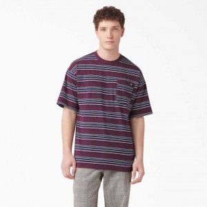 Dickies Relaxed Fit Pruhovaný Pocket T-Shirt Grape Wine Stripe | CZ0000786