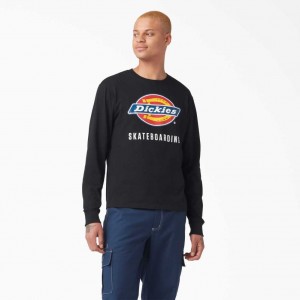 Dickies Skateboarding Logo Grafická Long Sleeve T-Shirt Černé | CZ0000508