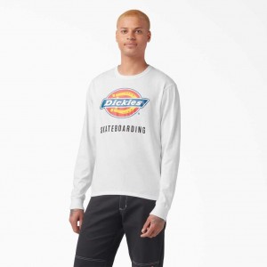 Dickies Skateboarding Logo Grafická Long Sleeve T-Shirt Bílé | CZ0000982