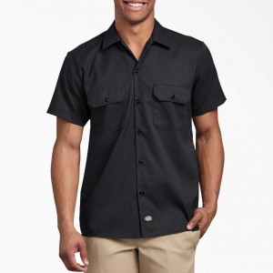 Dickies Slim Fit Krátké Sleeve Pracovní Shirt Černé | CZ0000164