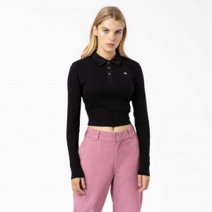 Dickies Tallasee Long Sleeve Cropped Polo Černé | CZ0002170