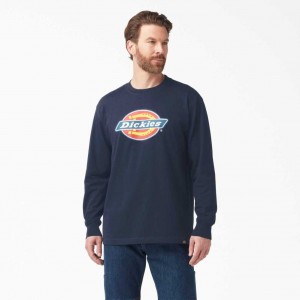 Dickies Tri-Color Logo Grafická Long Sleeve T-Shirt Tmavě Tmavě Blankyt | CZ0000696