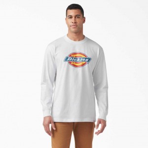 Dickies Tri-Color Logo Grafická Long Sleeve T-Shirt Bílé | CZ0000968