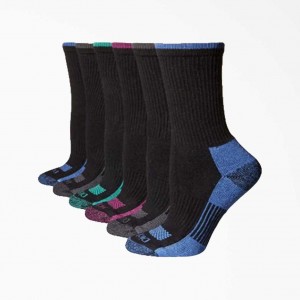 Dickies Women's Moisture Control Crew Socks, Size 6-9, 6-Pack Černé | CZ0001076