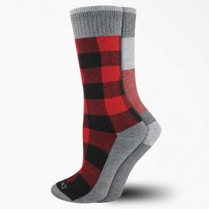 Dickies Women's Thermal Plaid Crew Socks, Size 6-9, 2-Pack Červené | CZ0001119