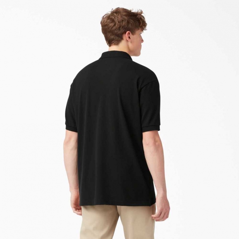 Dickies Adult Size Piqué Krátké Sleeve Polo Černé | CZ0001189