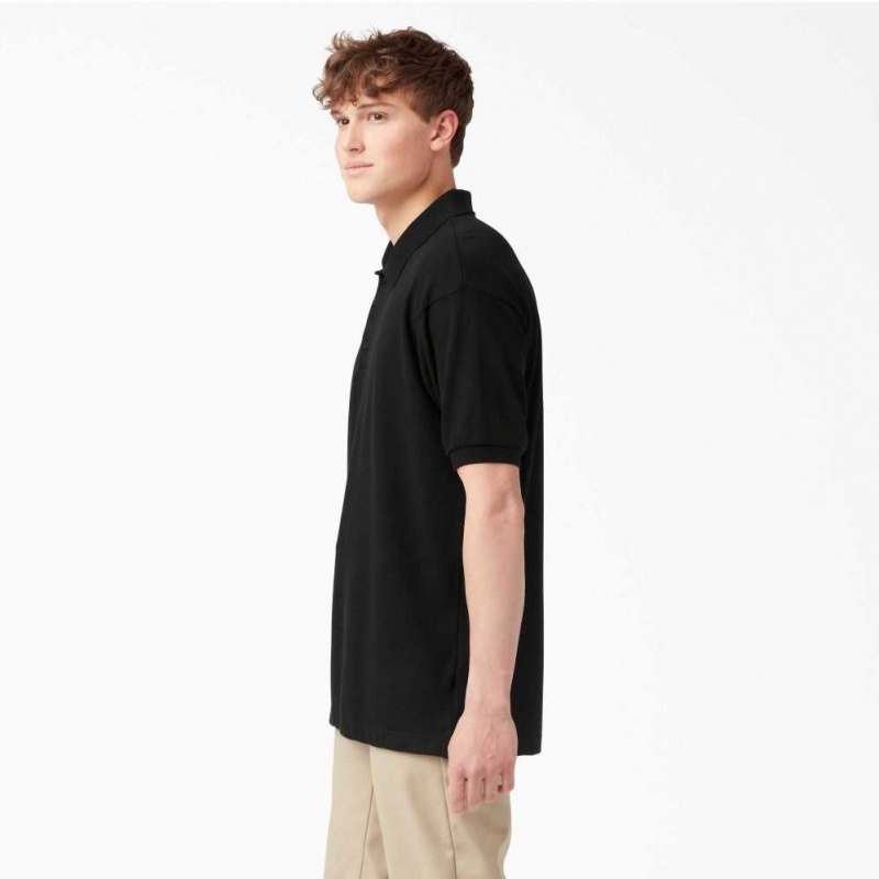 Dickies Adult Size Piqué Krátké Sleeve Polo Černé | CZ0001189