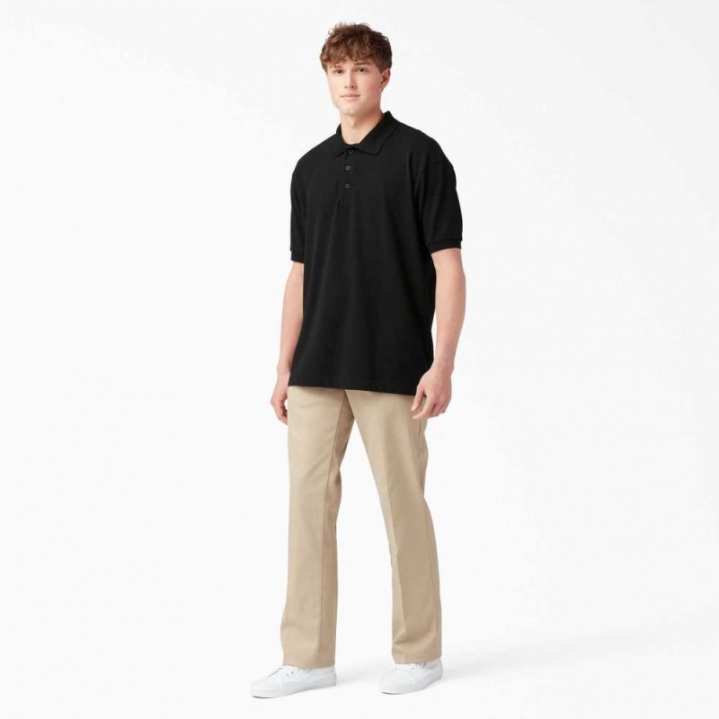 Dickies Adult Size Piqué Krátké Sleeve Polo Černé | CZ0001189