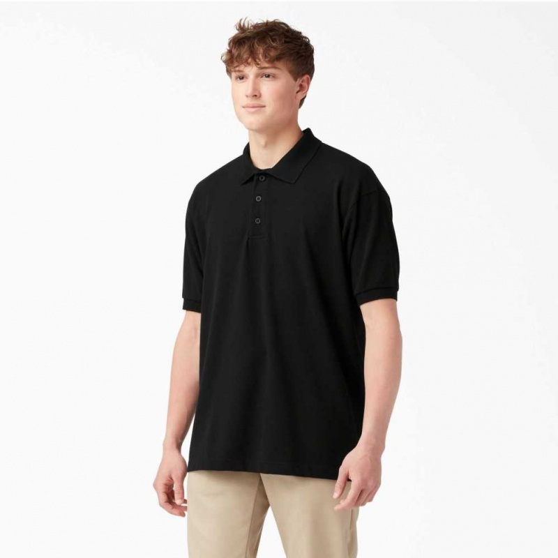 Dickies Adult Size Piqué Krátké Sleeve Polo Černé | CZ0001189