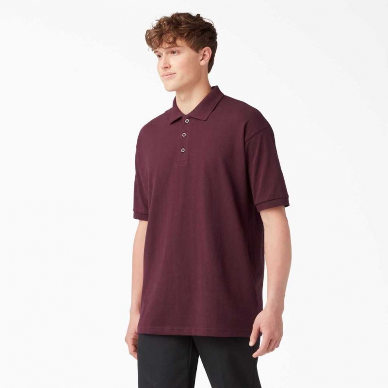 Dickies Adult Size Piqué Krátké Sleeve Polo Vínové | CZ0001201